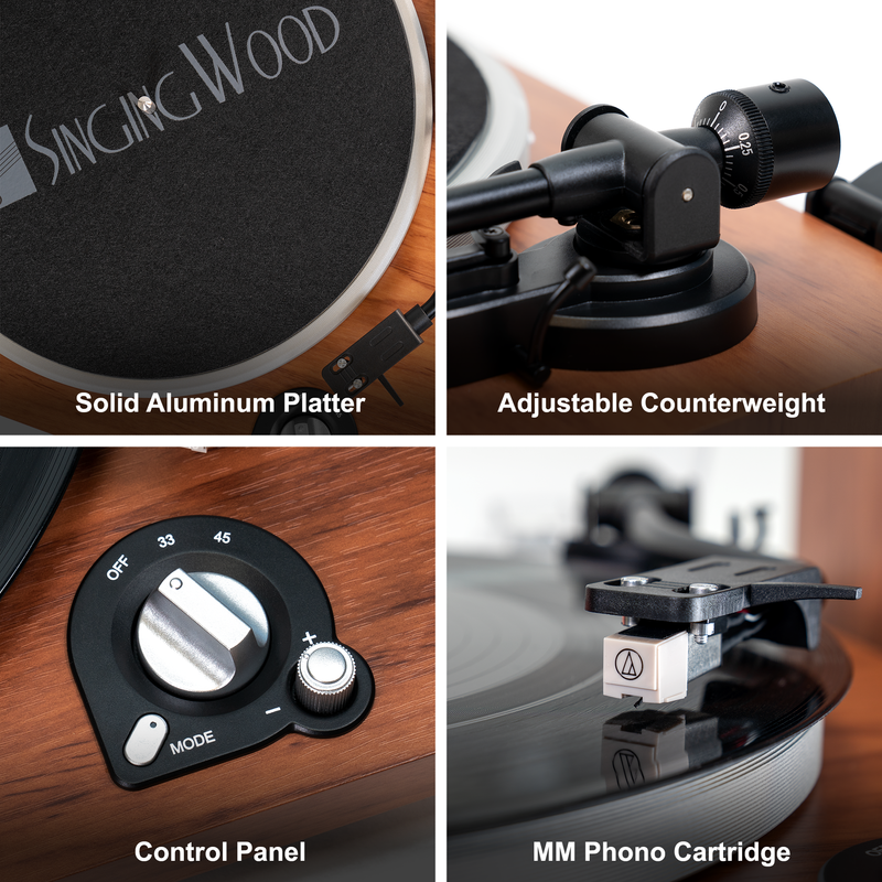 SingingWood Audio VP42AS Bluetooth Turntable Hi-Fi with 44 Watt Bookshelf Speakers - Walnut