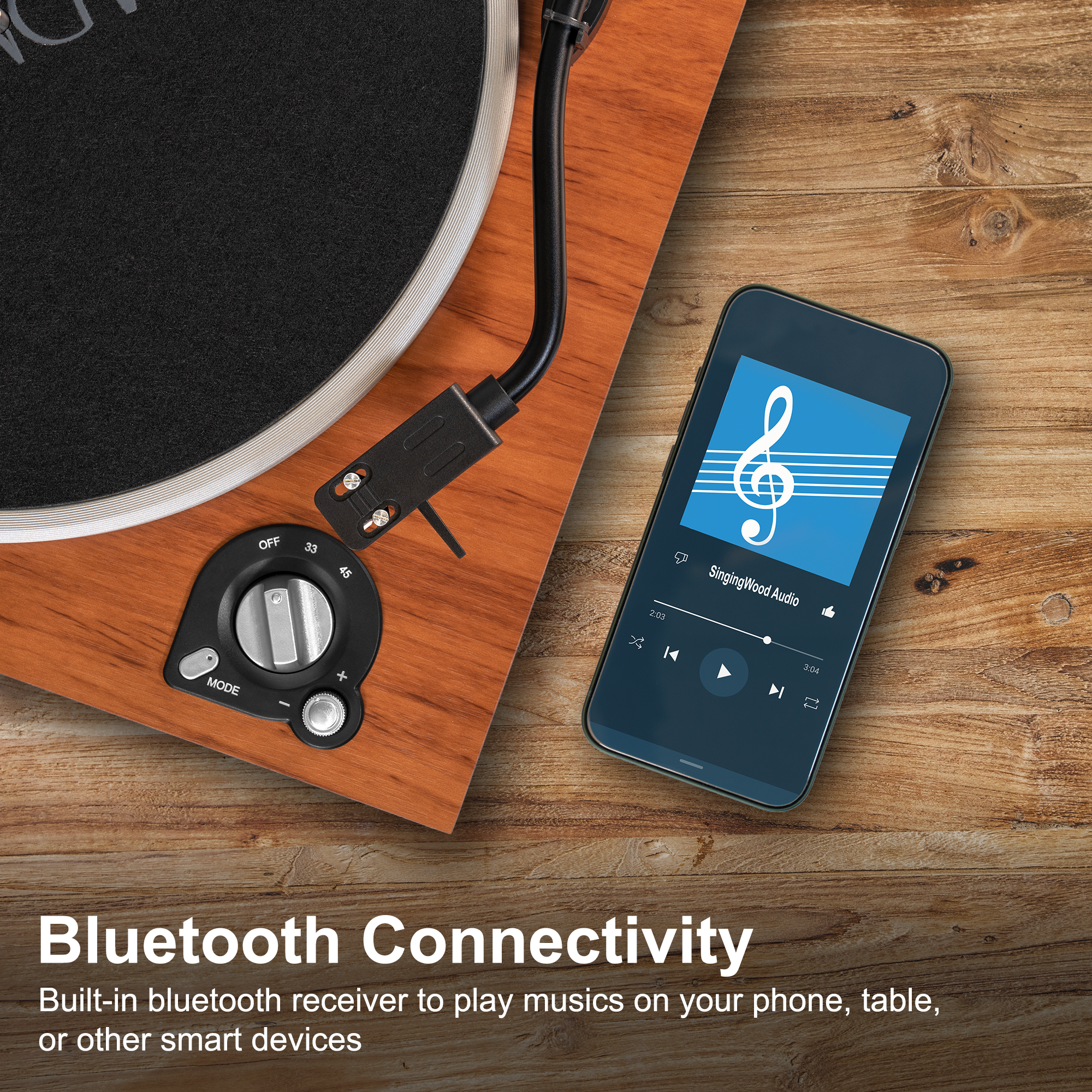 SingingWood Audio VP42AS Bluetooth Turntable Hi-Fi with 44 Watt Bookshelf Speakers - Walnut