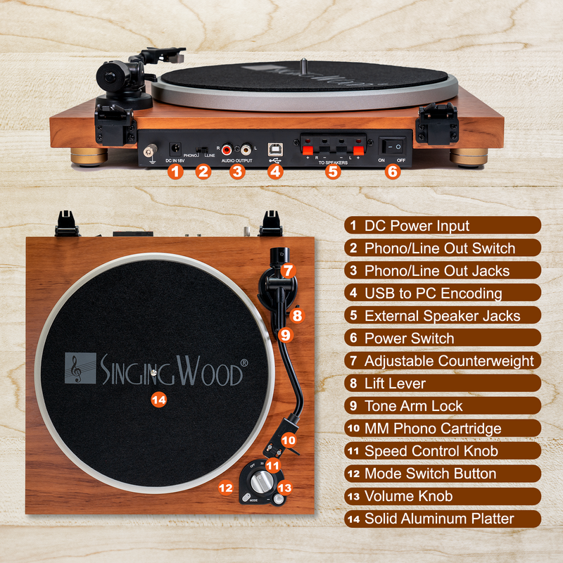 SingingWood Audio VP42AS Bluetooth Turntable Hi-Fi with 44 Watt Bookshelf Speakers - Walnut