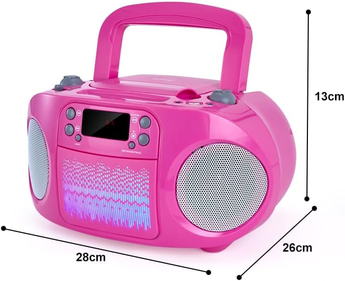 GC09 Kids Boombox, Top Loading CD Player, Bluetooth connectivity for Smartphones - Pink
