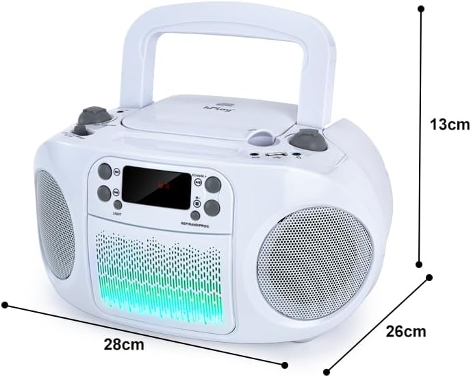 GC09 Kids Boombox, Top Loading CD Player, Bluetooth connectivity for Smartphones - White