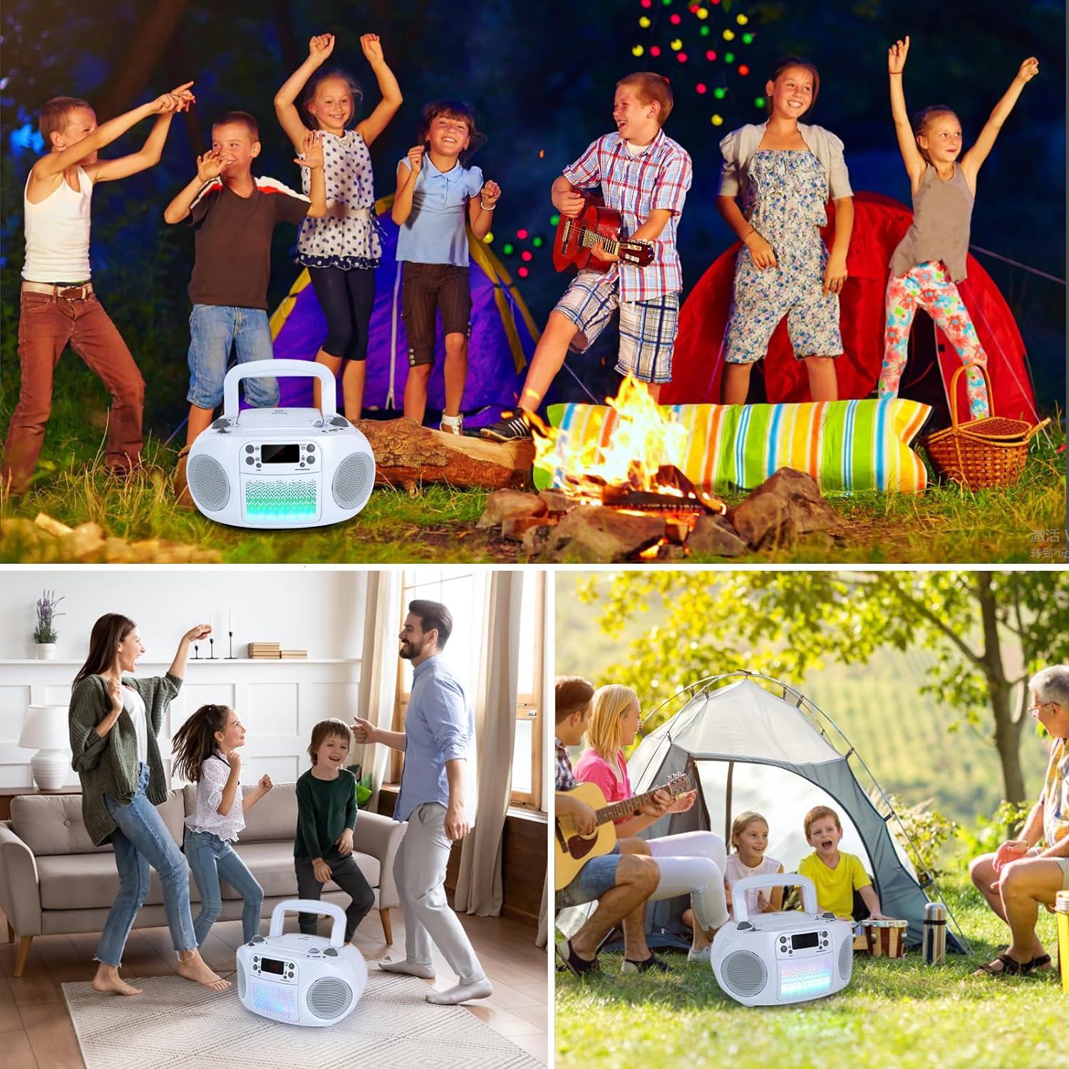 GC09 Kids Boombox, Top Loading CD Player, Bluetooth connectivity for Smartphones - White