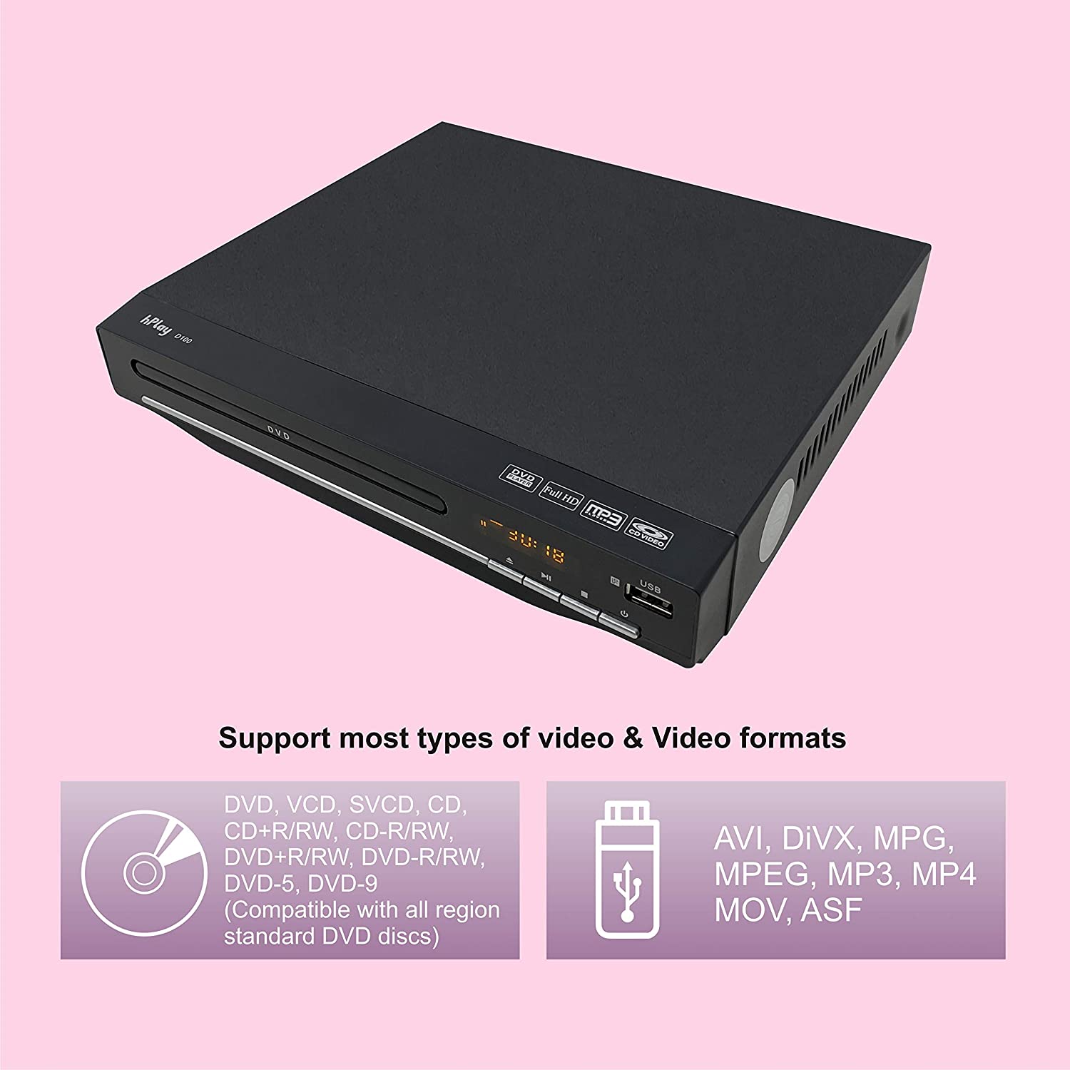 hPlay Compact Desktop DVD Media Player for TV, Region Free