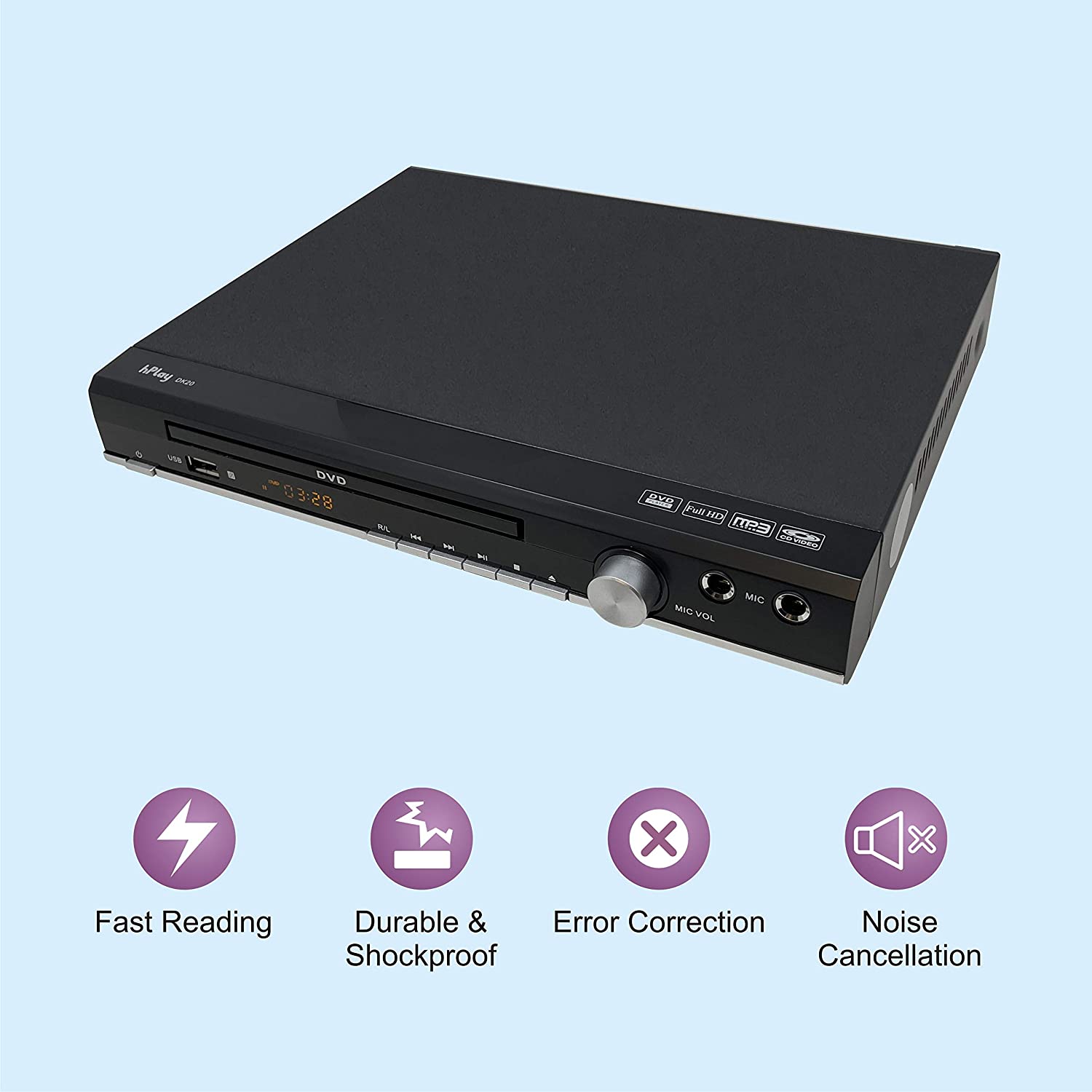hPlay DK20 Up-Convert to 1080P DVD, CD Multimedia Player, Region Free, 2 Microphone Input