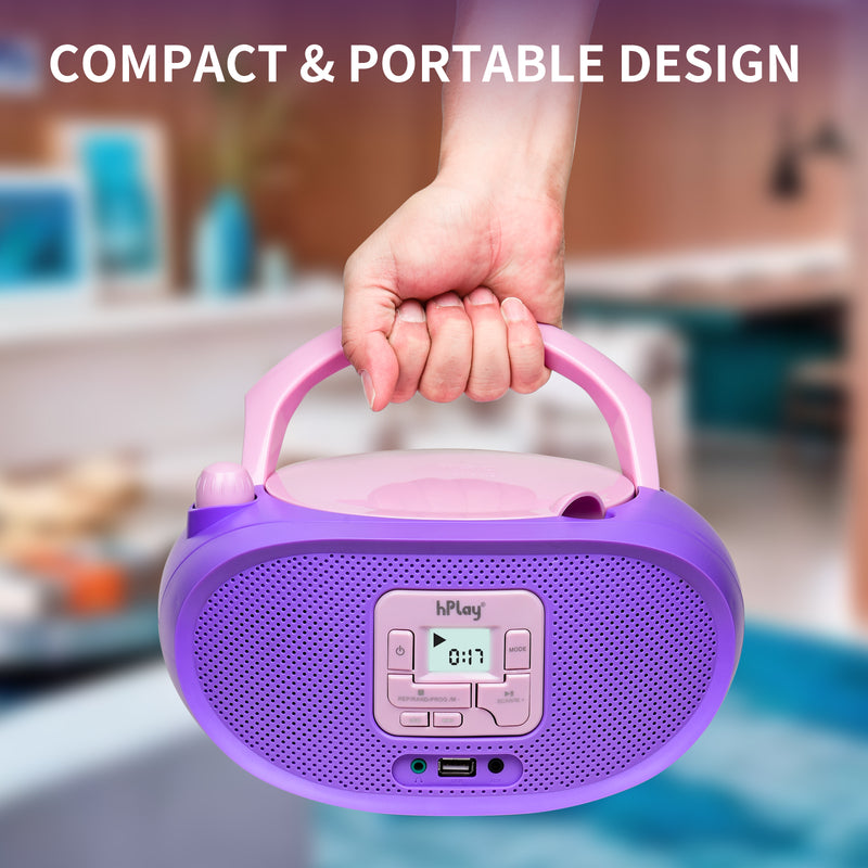hPlay Gummy GC04B Portable CD Player Boombox with FM Stereo Radio & USB Playback - Violet