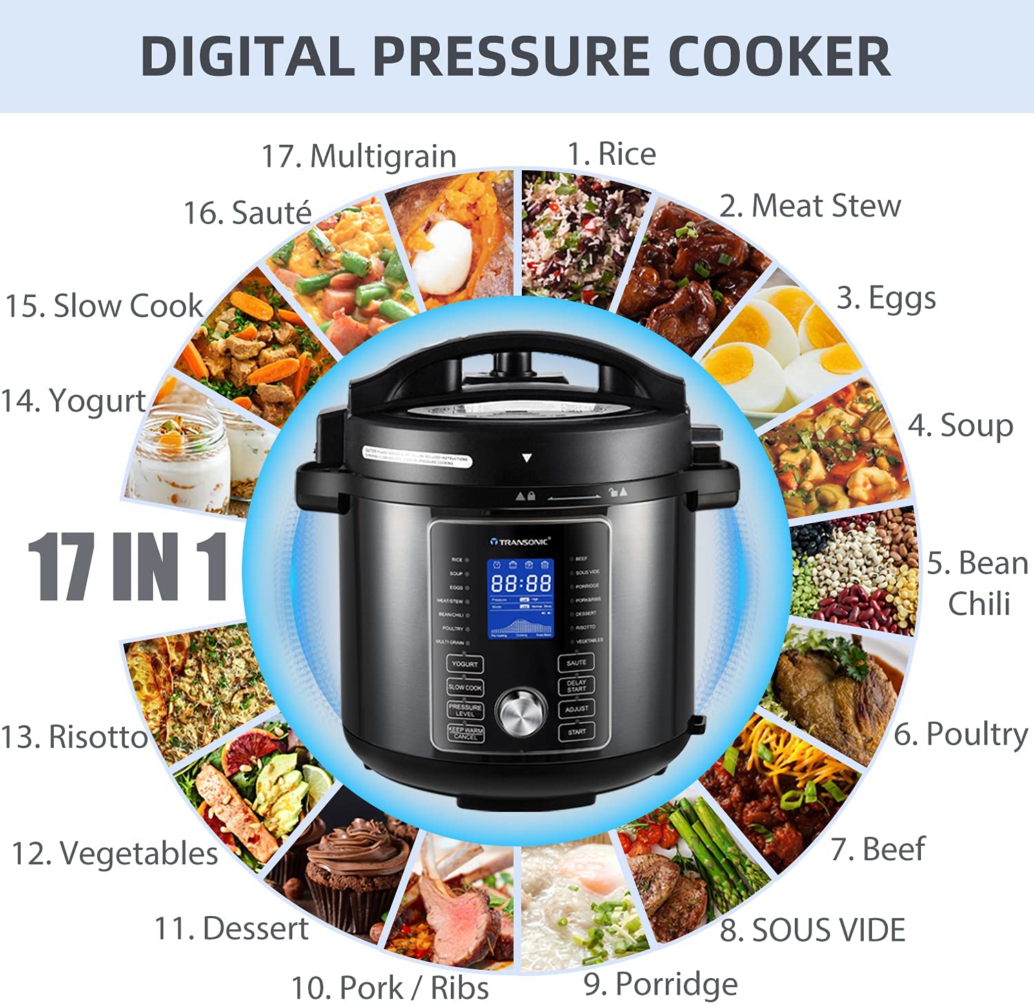 Transonic OPA160 Pressure Cooker & Air Fryer Combos, 6 Quart