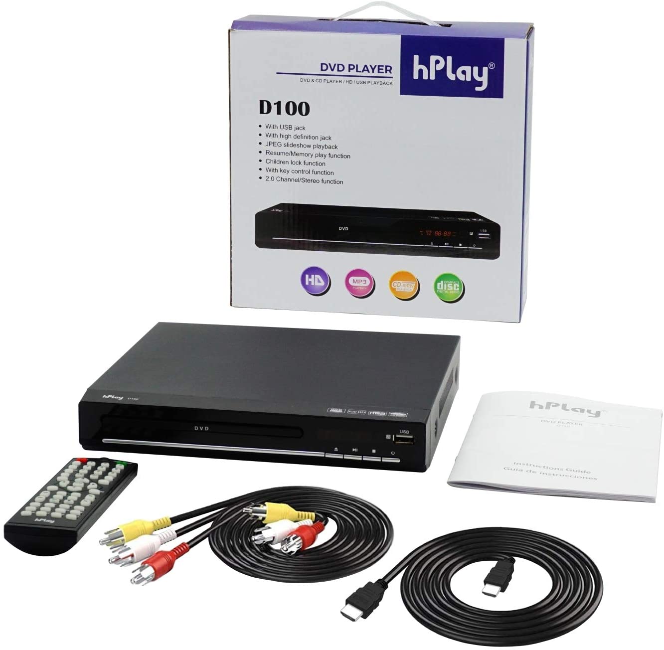 hPlay Compact Desktop DVD Media Player for TV, Region Free