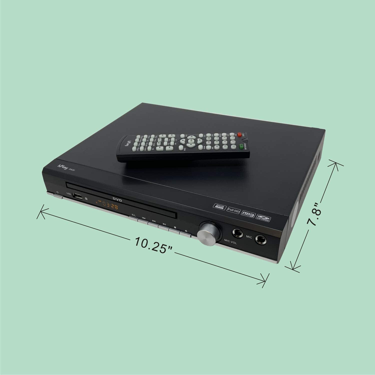 hPlay DK20 Up-Convert to 1080P DVD, CD Multimedia Player, Region Free, 2 Microphone Input