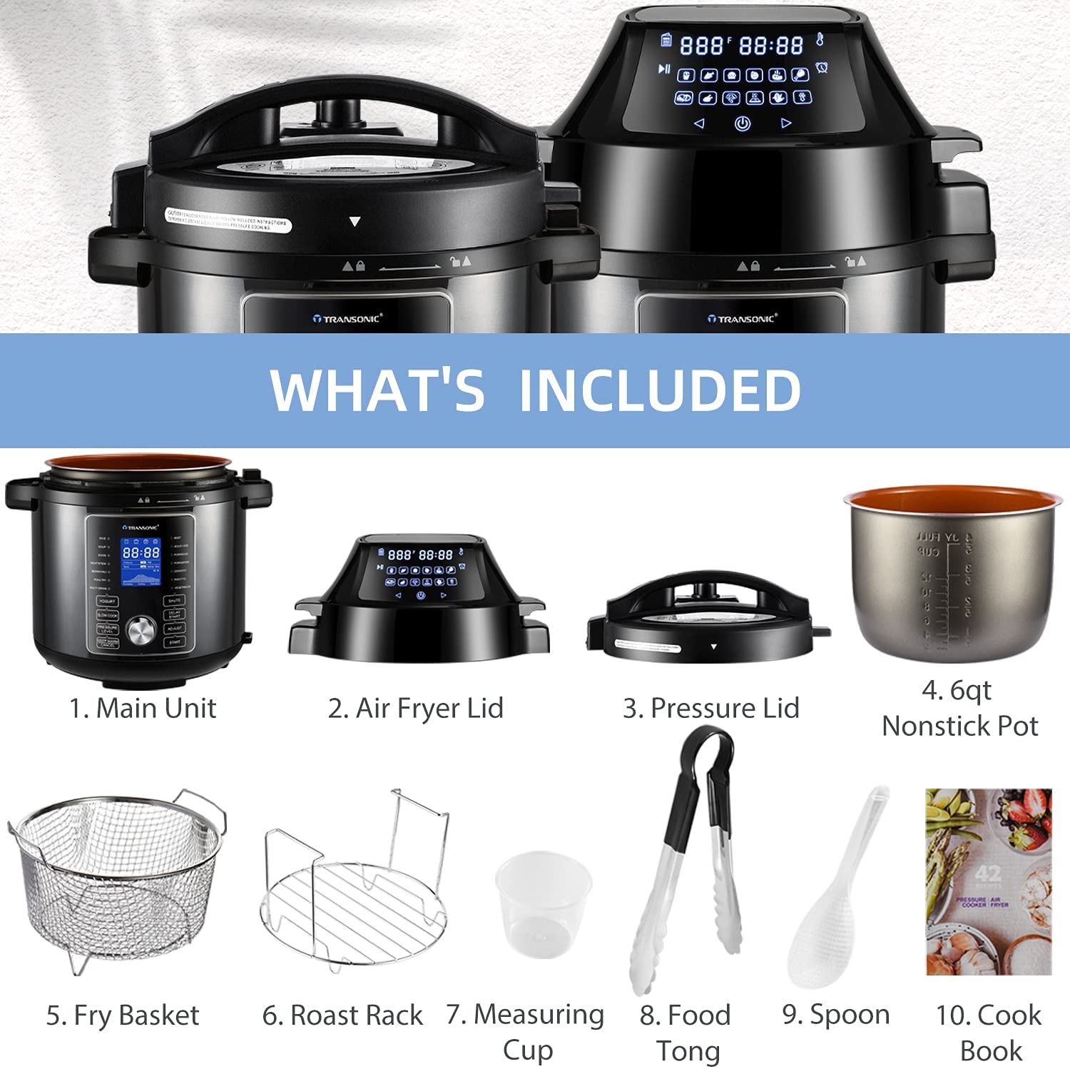 Transonic OPA160 Pressure Cooker & Air Fryer Combos, 6 Quart