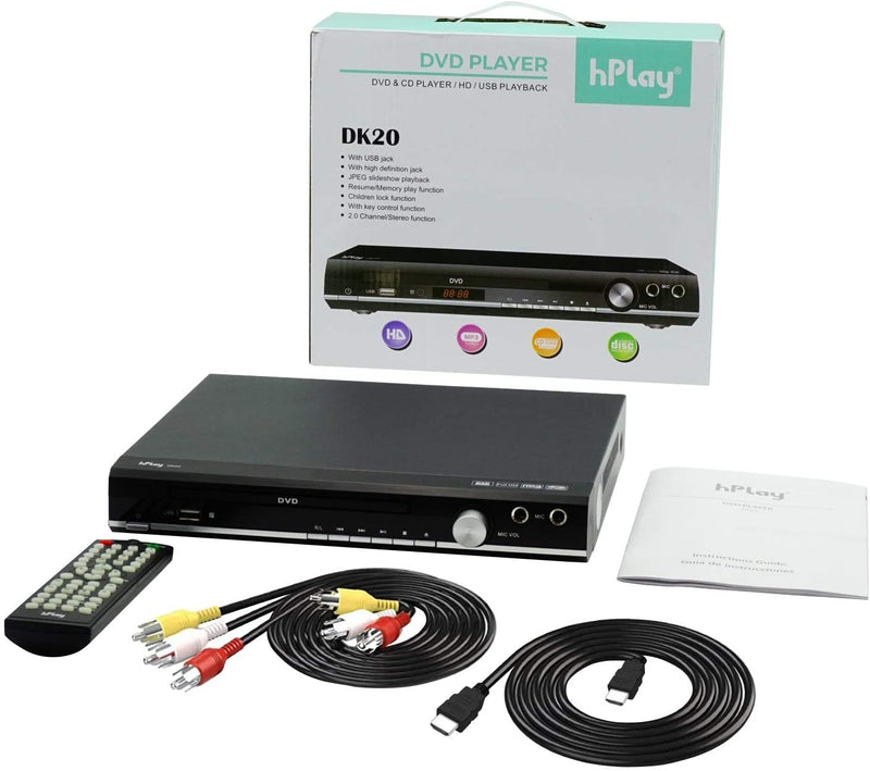 hPlay DK20 Up-Convert to 1080P DVD, CD Multimedia Player, Region Free, 2 Microphone Input