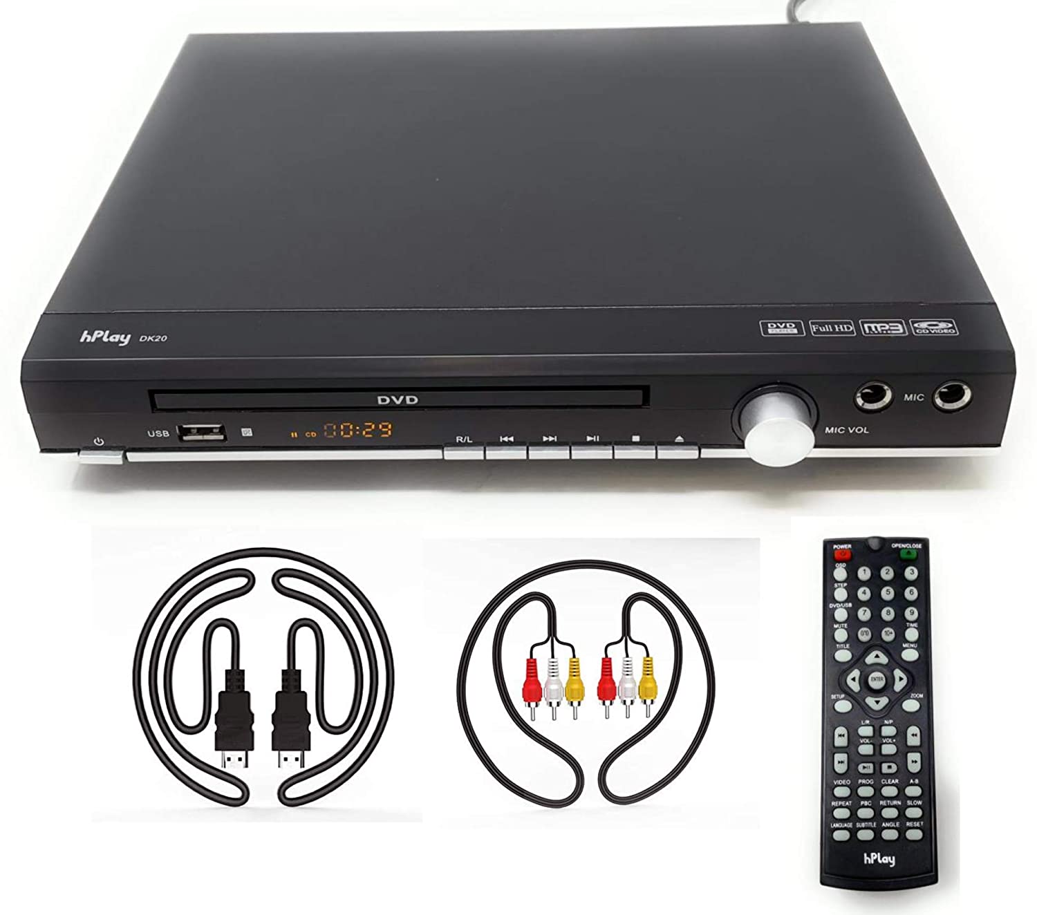 hPlay DK20 Up-Convert to 1080P DVD, CD Multimedia Player, Region Free, 2 Microphone Input
