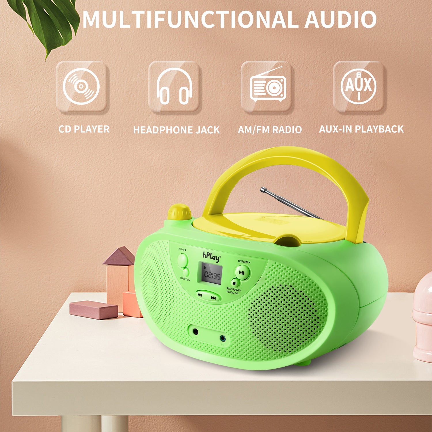 hPlay GC04 Portable CD/CD-R/CD-RW Boombox with AM FM Radio