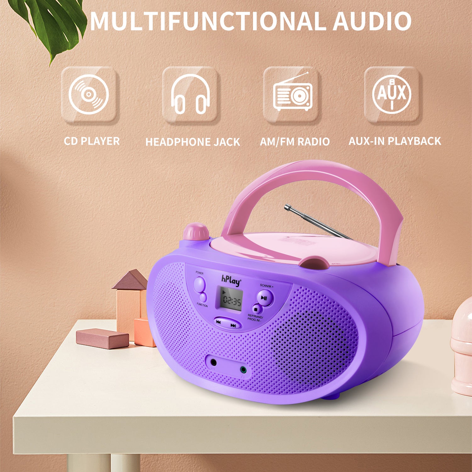 hPlay GC04 Portable CD/CD-R/CD-RW Boombox with AM FM Radio
