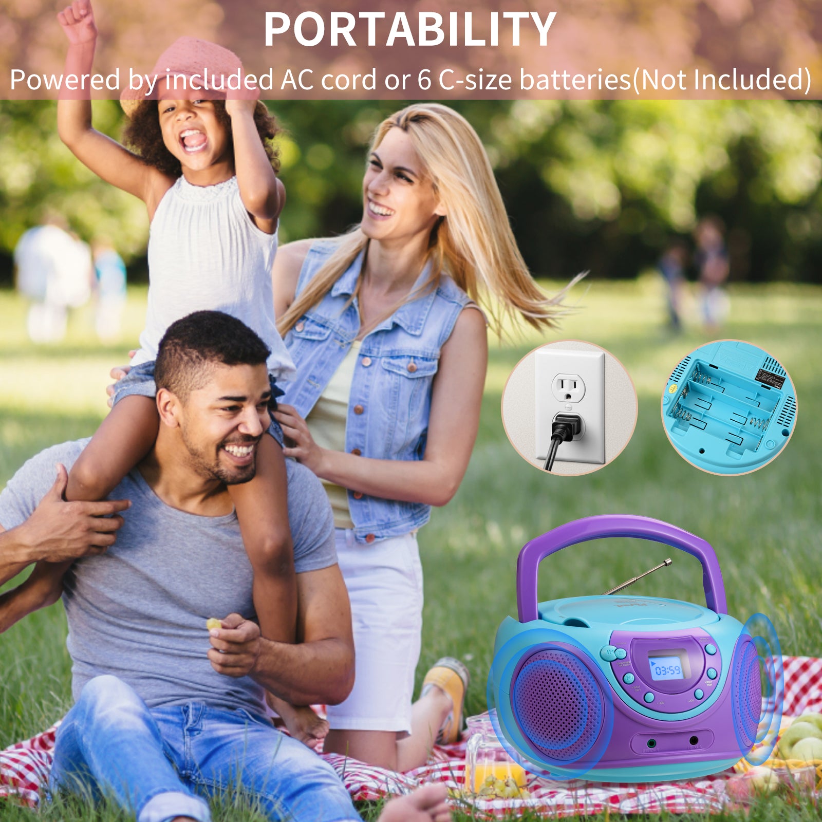 hPlay P16 Portable CD Player Boombox AM FM Digital Tuning Radio (Violet)