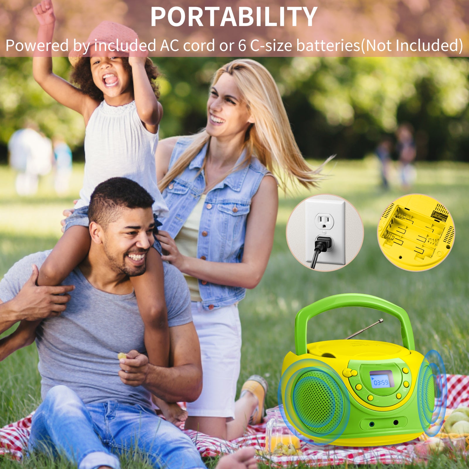hPlay P16 Portable CD Player Boombox AM FM Digital Tuning Radio (Lime)