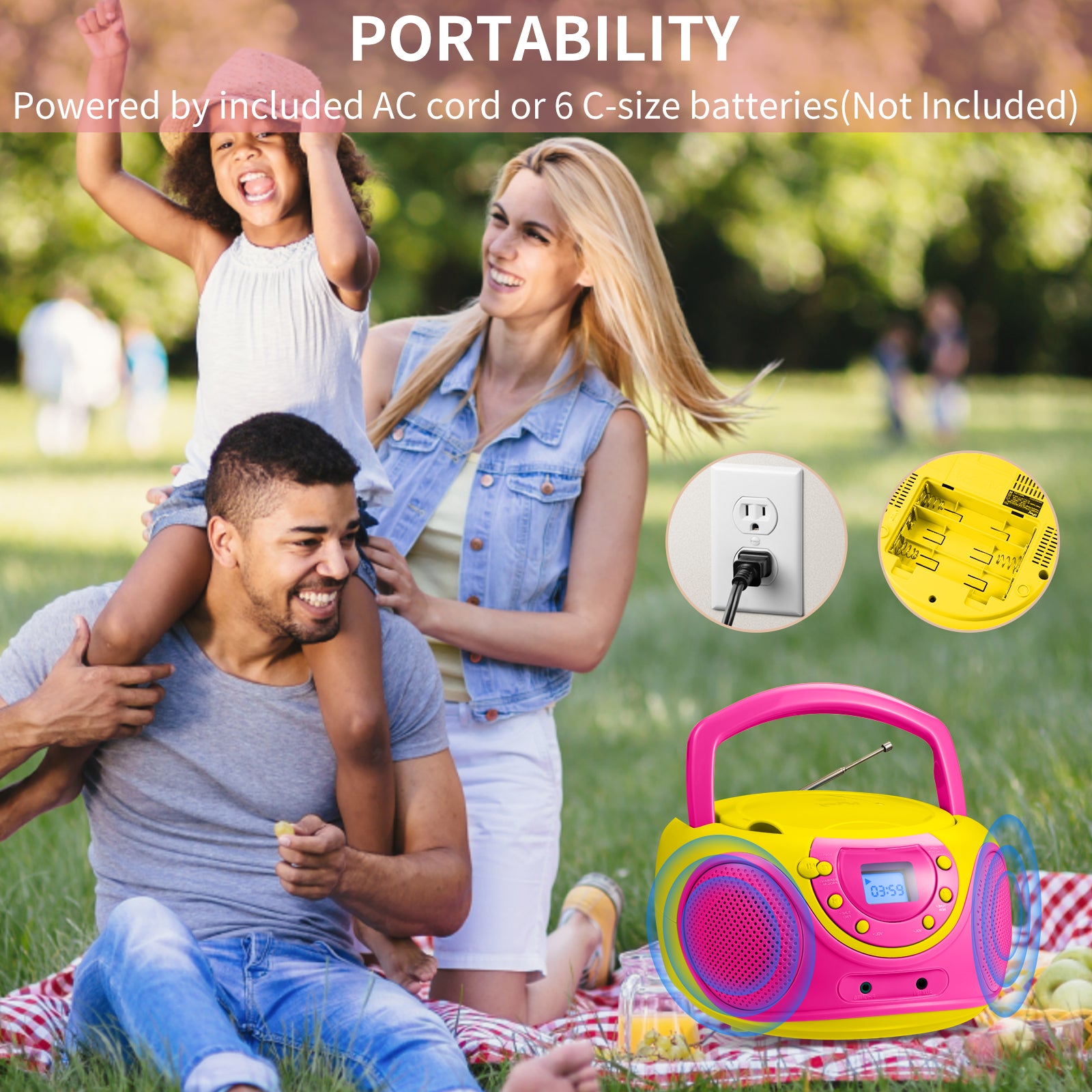 hPlay P16 Portable CD Player Boombox AM FM Digital Tuning Radio (Pink)