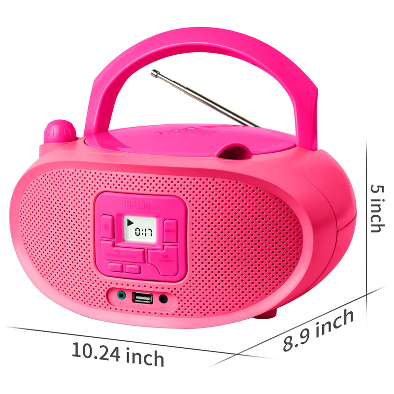 hPlay Gummy GC04B Portable CD Player Boombox with FM Stereo Radio & USB Playback - Pink