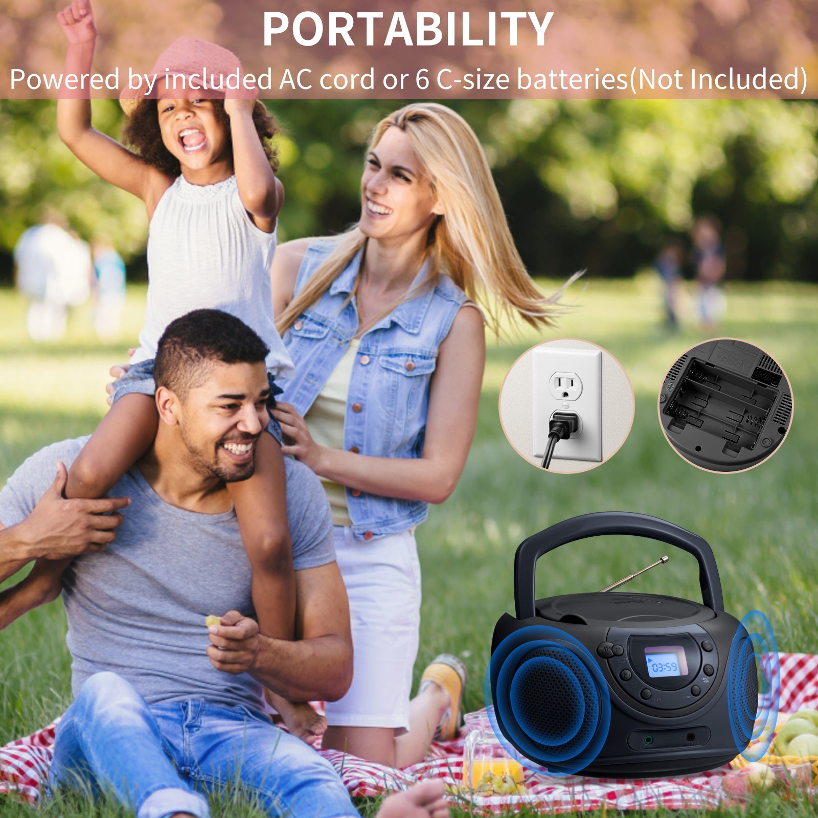 hPlay P16 Portable CD Player Boombox AM FM Digital Tuning Radio (Space Grey)