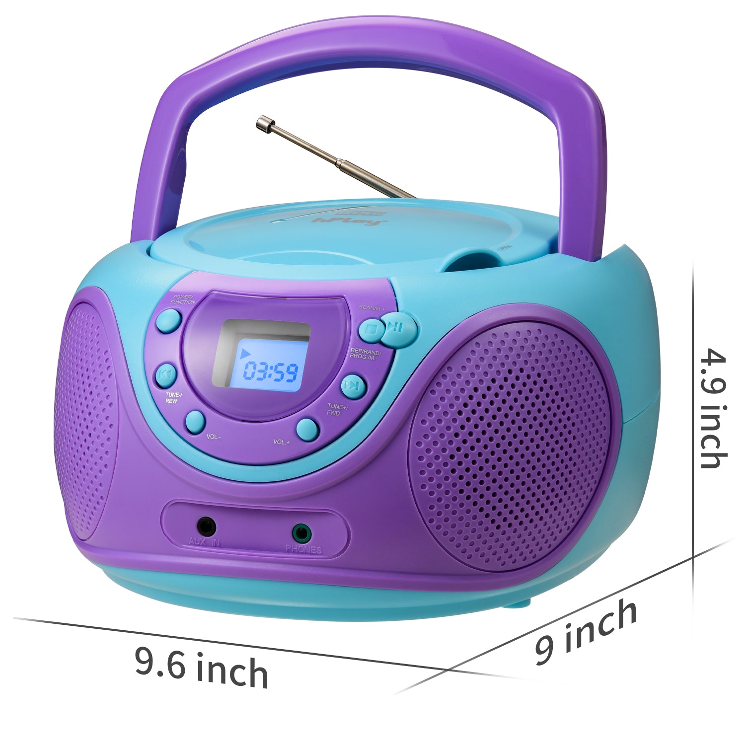 hPlay P16 Portable CD Player Boombox AM FM Digital Tuning Radio (Violet)