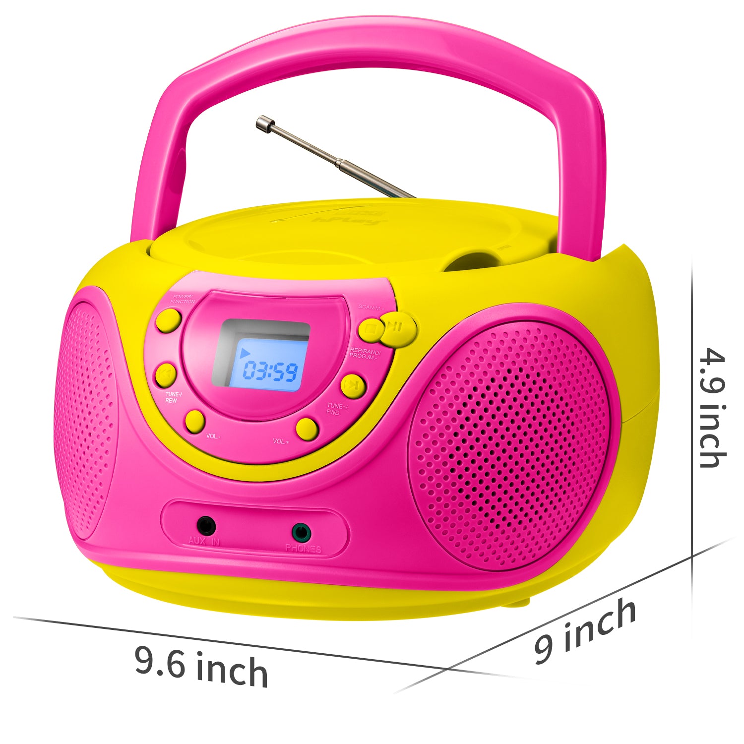 hPlay P16 Portable CD Player Boombox AM FM Digital Tuning Radio (Pink)