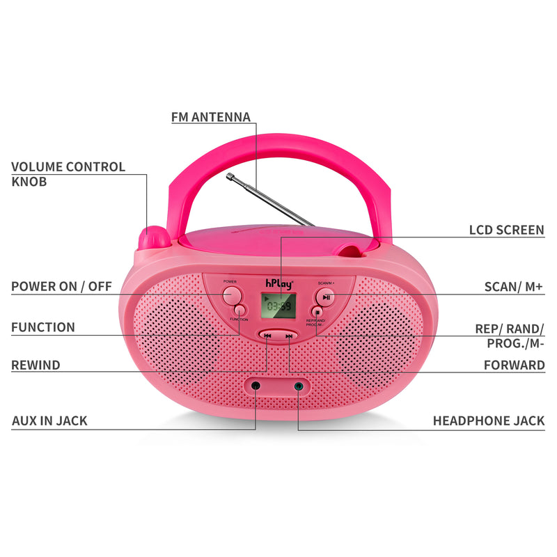 hPlay GC04 Portable CD/CD-R/CD-RW Boombox with AM FM Radio