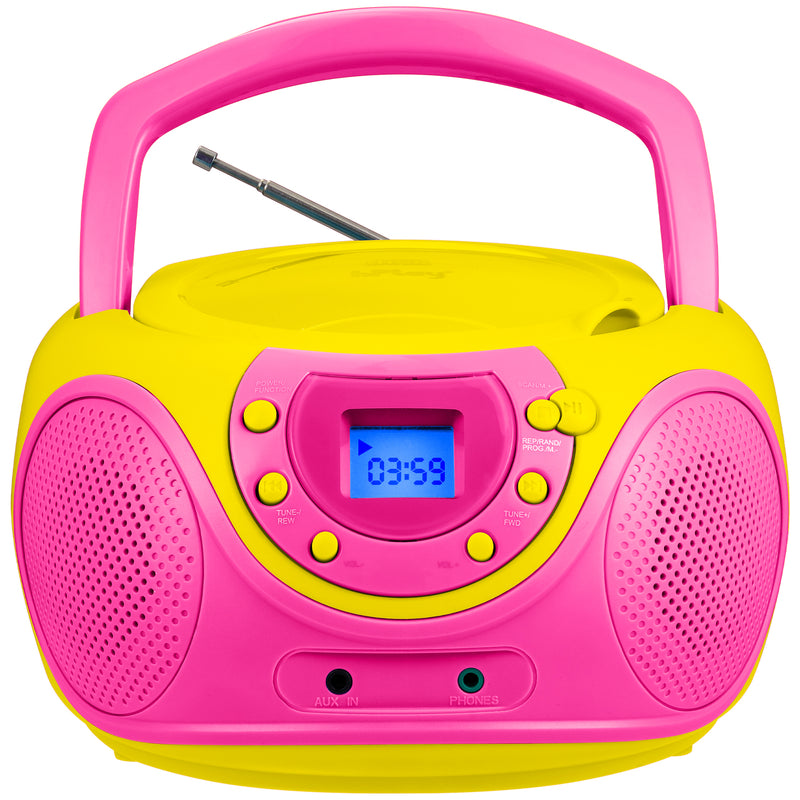 hPlay P16 Portable CD Player Boombox AM FM Digital Tuning Radio (Pink)