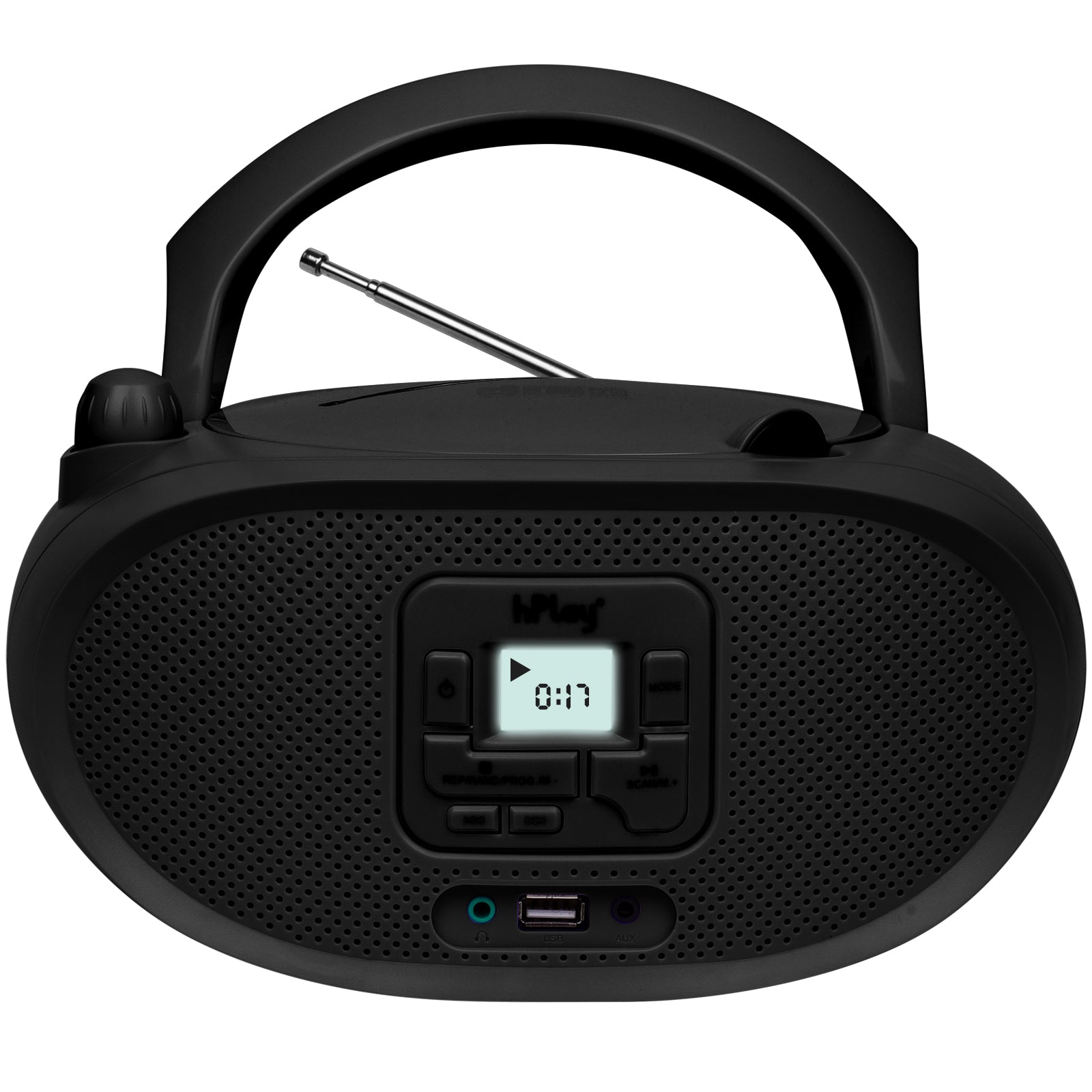hPlay Gummy GC04B Portable CD Player Boombox with FM Stereo Radio & USB Playback - Black
