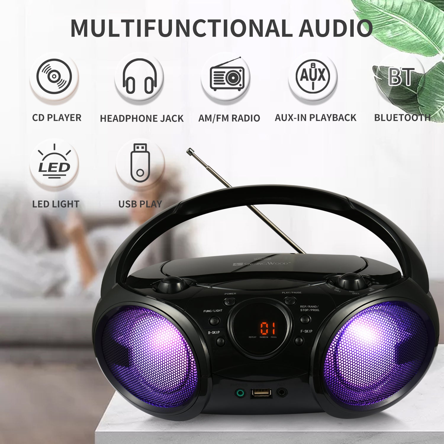 SBX030BTL Boombox w/ LED Light (Phantom Black)