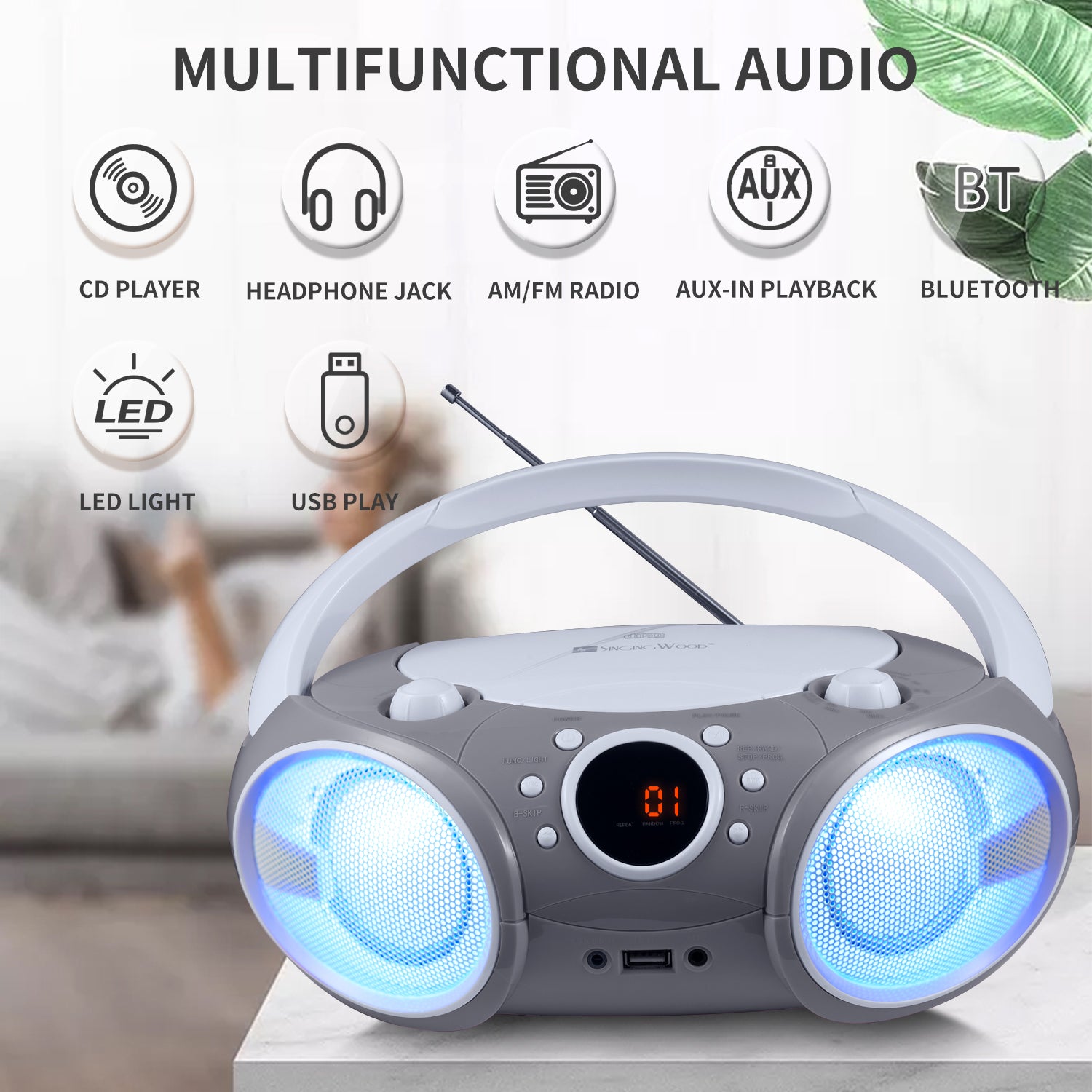 SBX030BTL Boombox w/ LED Light (Space Gray)