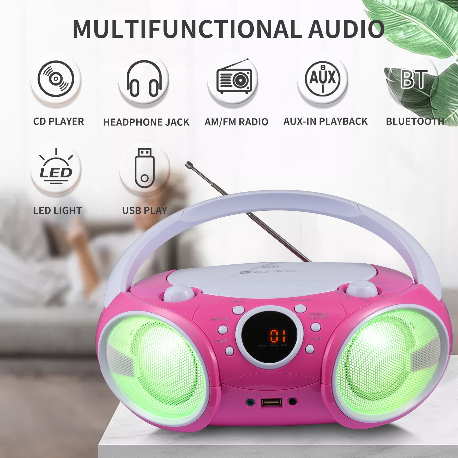 SBX030BTL Boombox w/ LED Light (Kitty Pink)