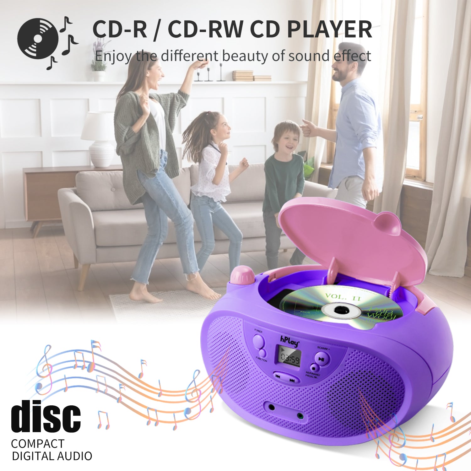 hPlay GC04 Portable CD/CD-R/CD-RW Boombox with AM FM Radio