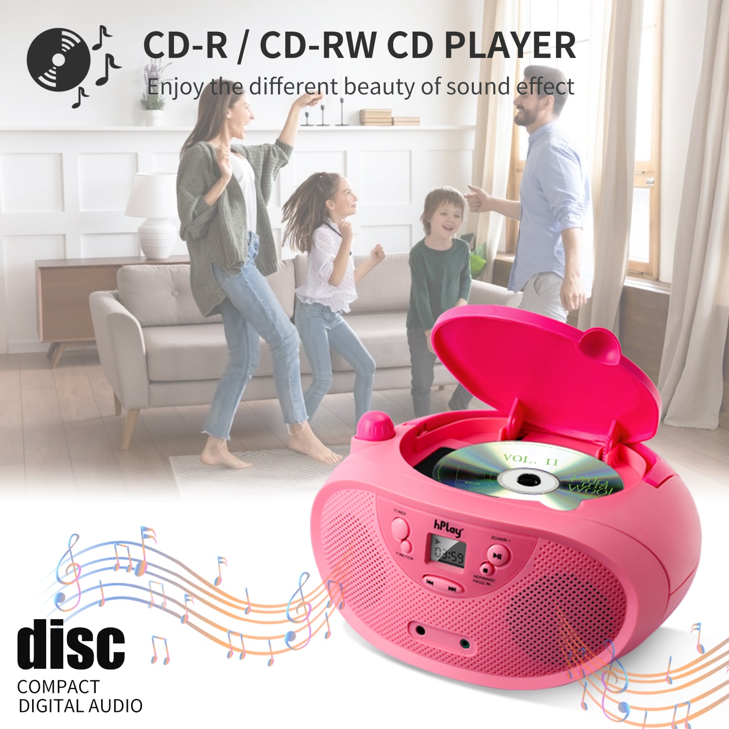 hPlay GC04 Portable CD/CD-R/CD-RW Boombox with AM FM Radio