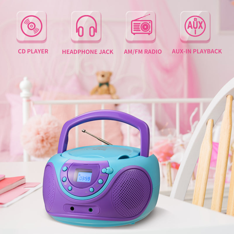 hPlay P16 Portable CD Player Boombox AM FM Digital Tuning Radio (Violet)