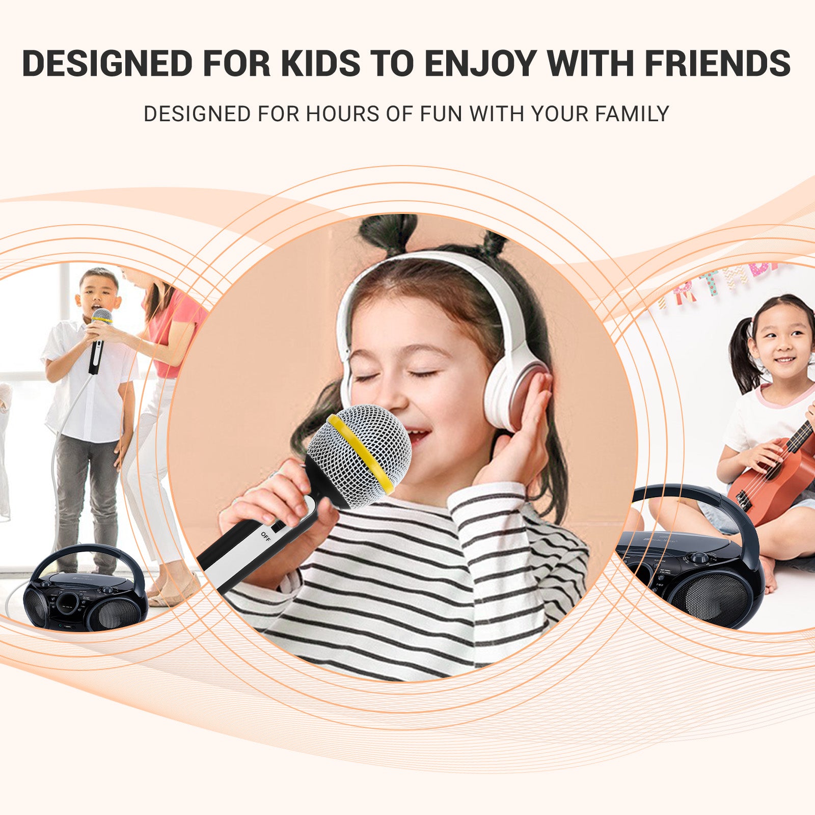 SingingWood NP030AB Portable Karaoke System, Portable CD Player Boombox - Black