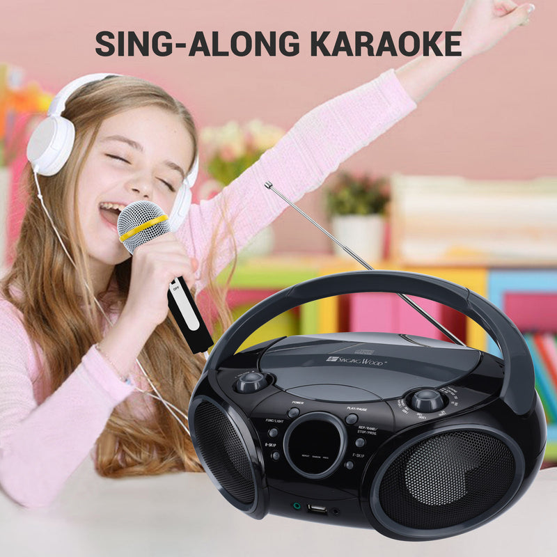 SingingWood NP030AB Portable Karaoke System, Portable CD Player Boombox - Black