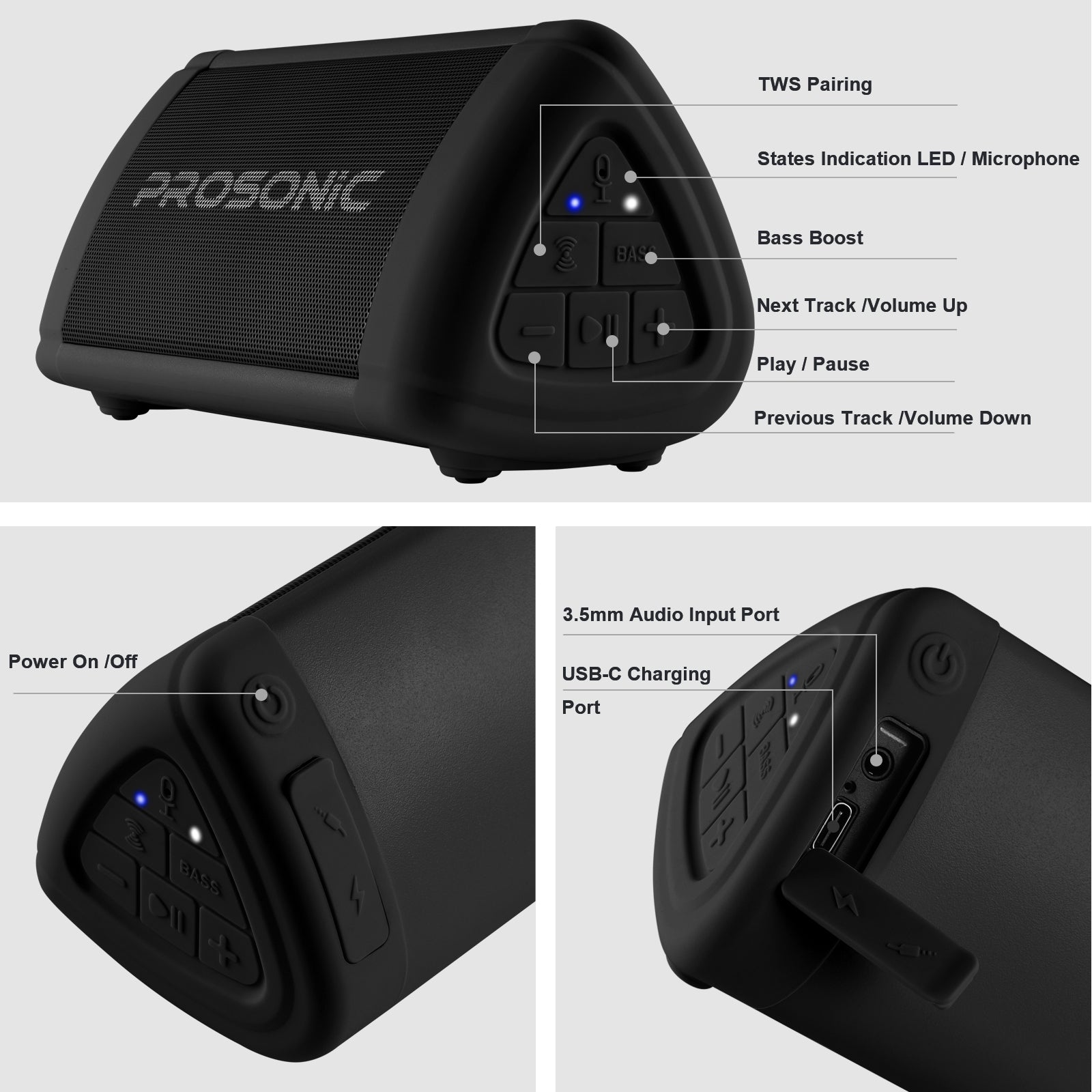 Prosonic BT3 Portable Wireless Bluetooth Speaker (Black)