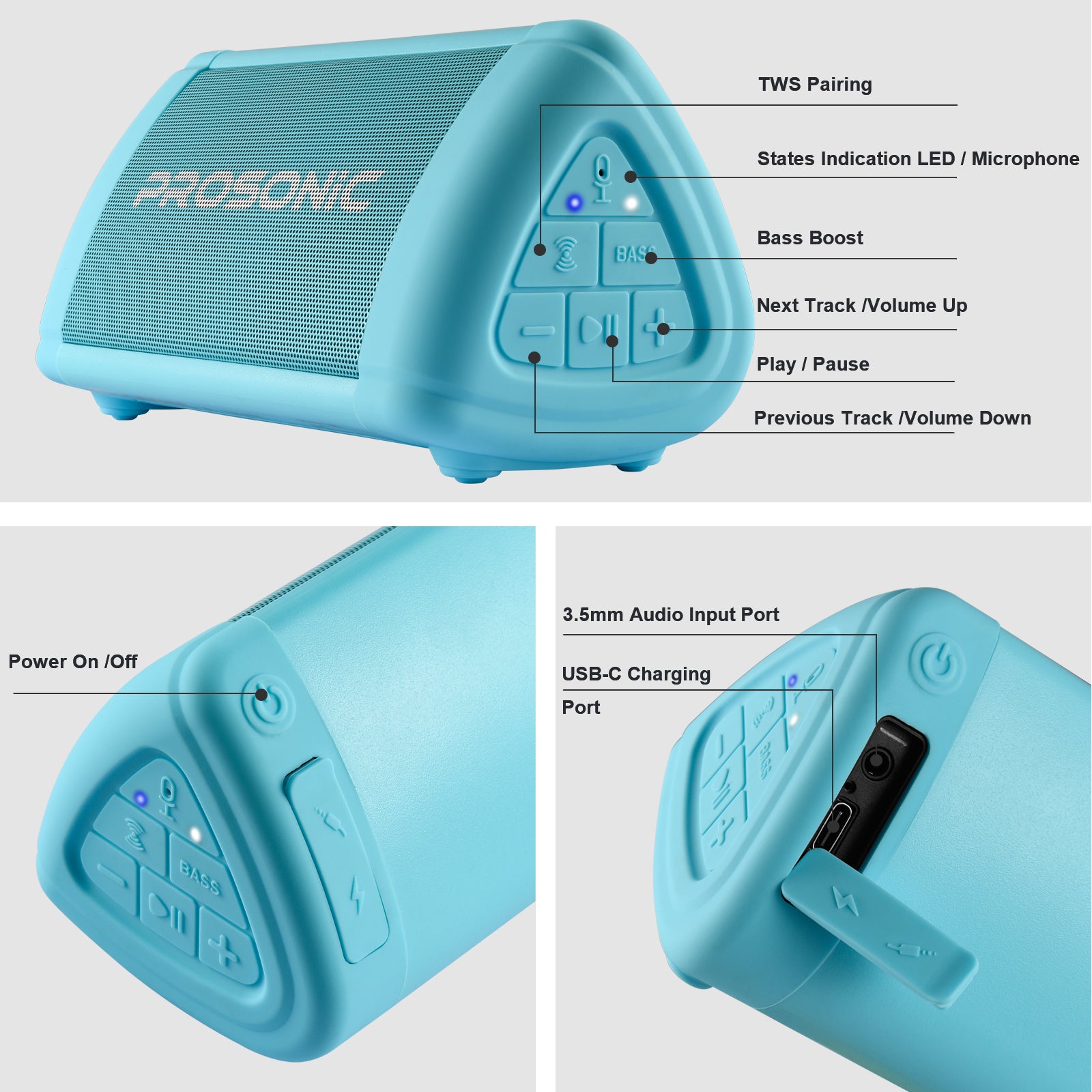 Prosonic BT3 Portable Wireless Bluetooth Speaker (Blue)