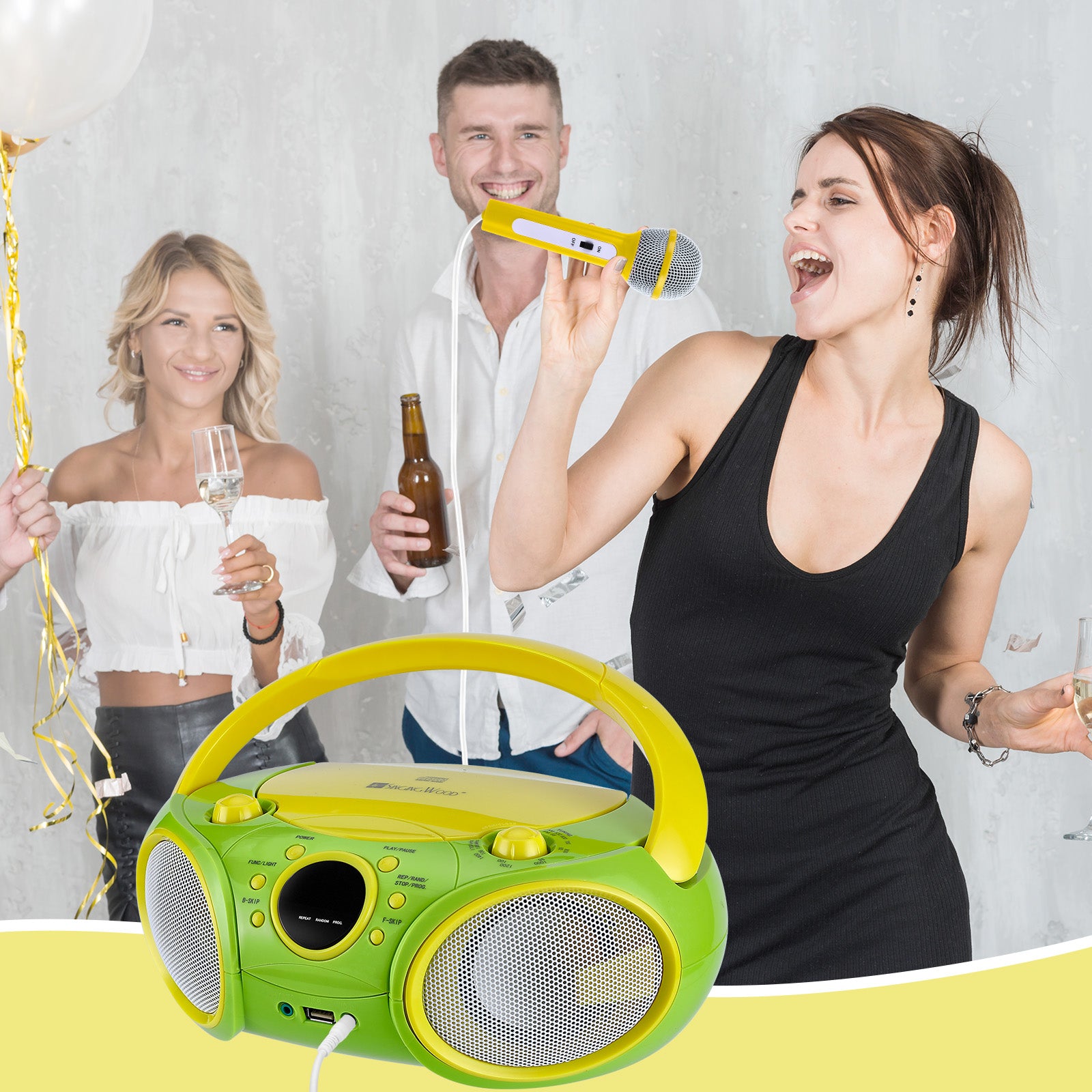 SingingWood NP030AB Portable Karaoke System, Portable CD Player Boombox - Green