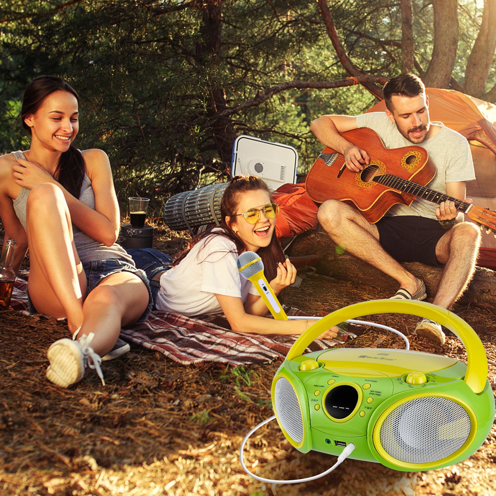 SingingWood NP030AB Portable Karaoke System, Portable CD Player Boombox - Green
