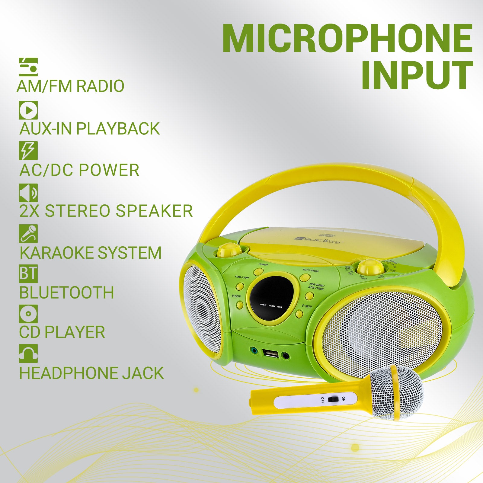 SingingWood NP030AB Portable Karaoke System, Portable CD Player Boombox - Green