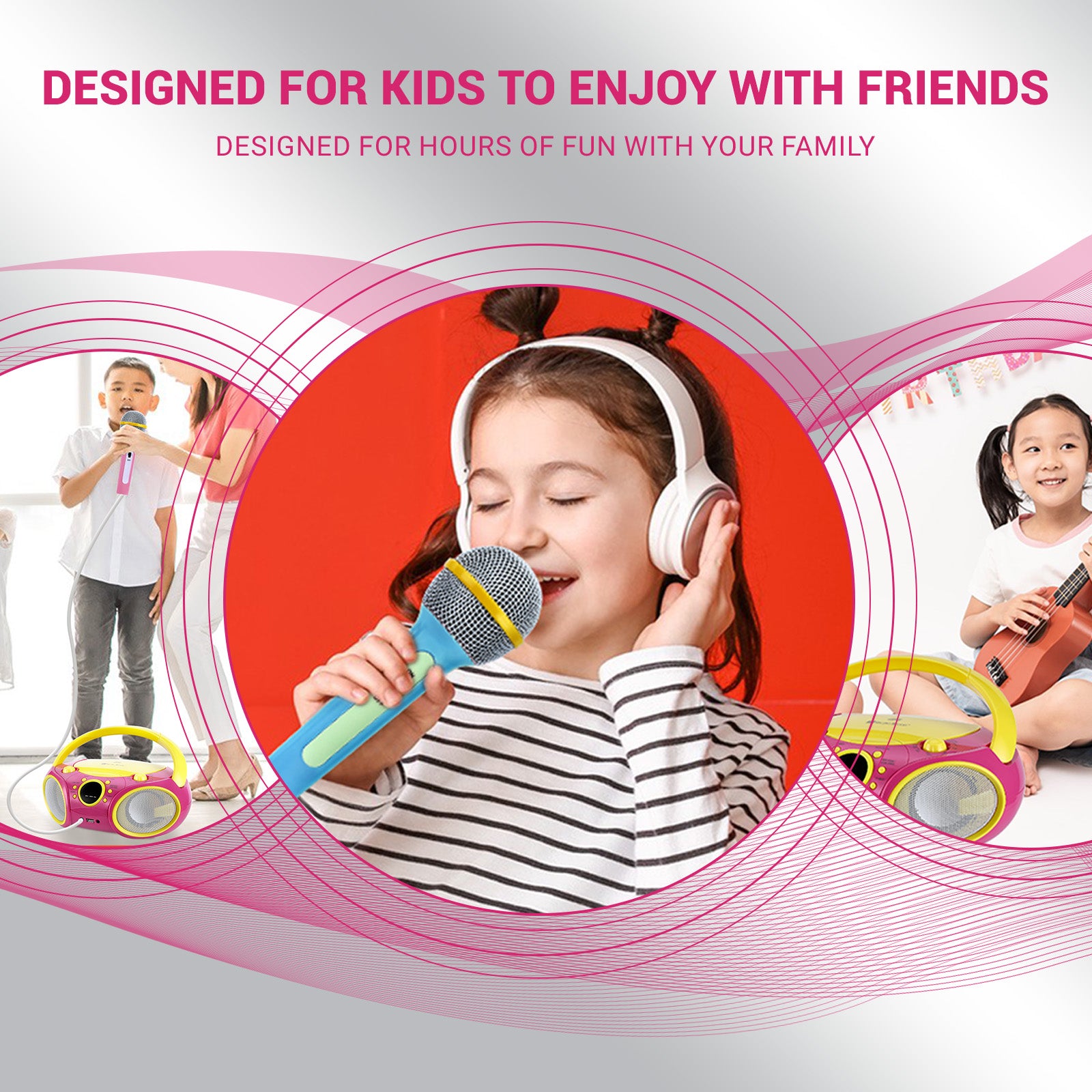 SingingWood NP030AB Portable Karaoke System, Portable CD Player Boombox - Pink