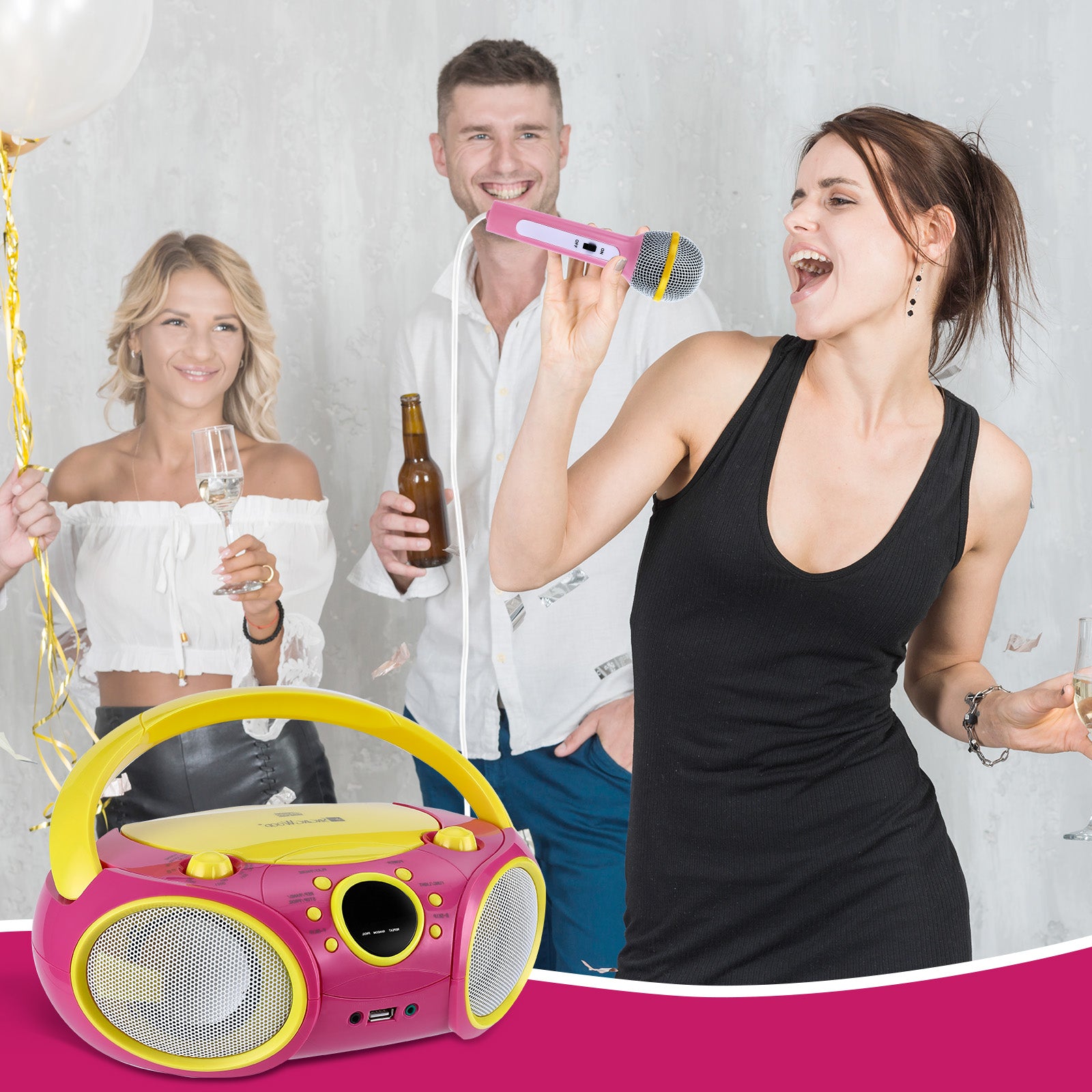 SingingWood NP030AB Portable Karaoke System, Portable CD Player Boombox - Pink