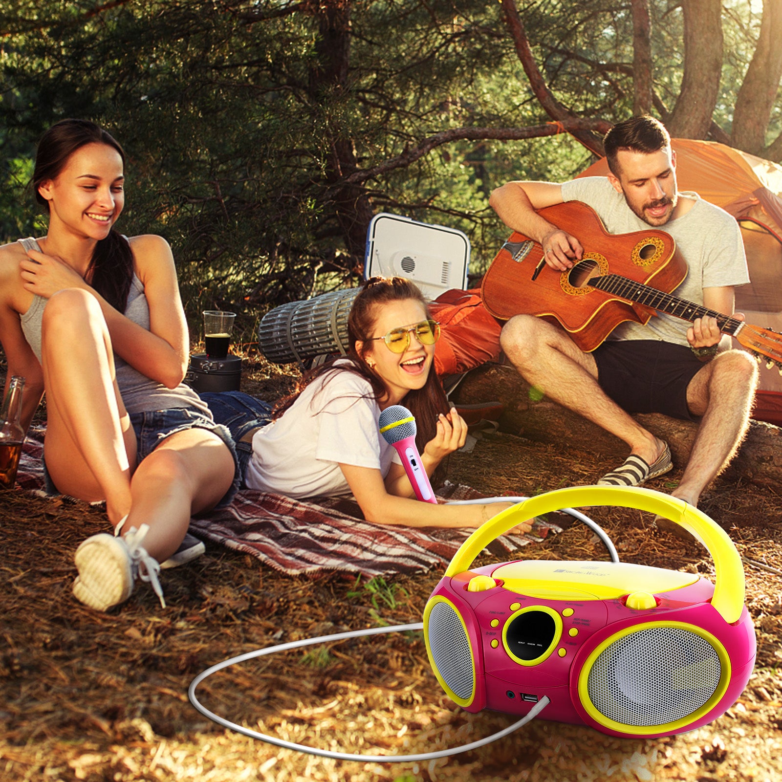 SingingWood NP030AB Portable Karaoke System, Portable CD Player Boombox - Pink