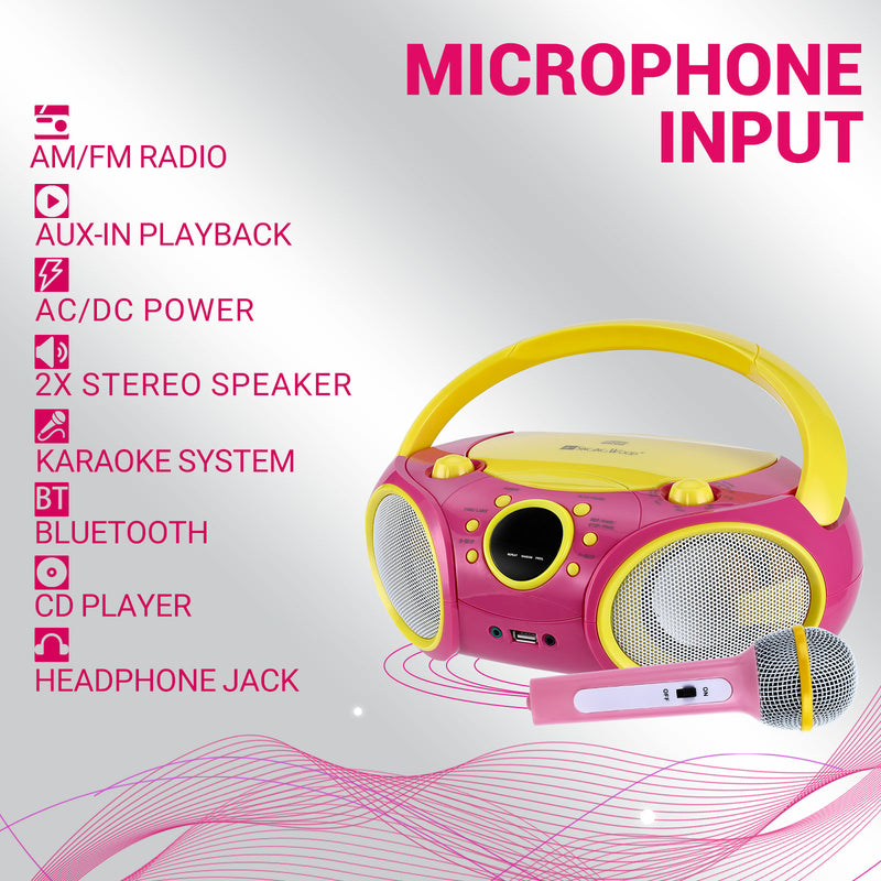 SingingWood NP030AB Portable Karaoke System, Portable CD Player Boombox - Pink