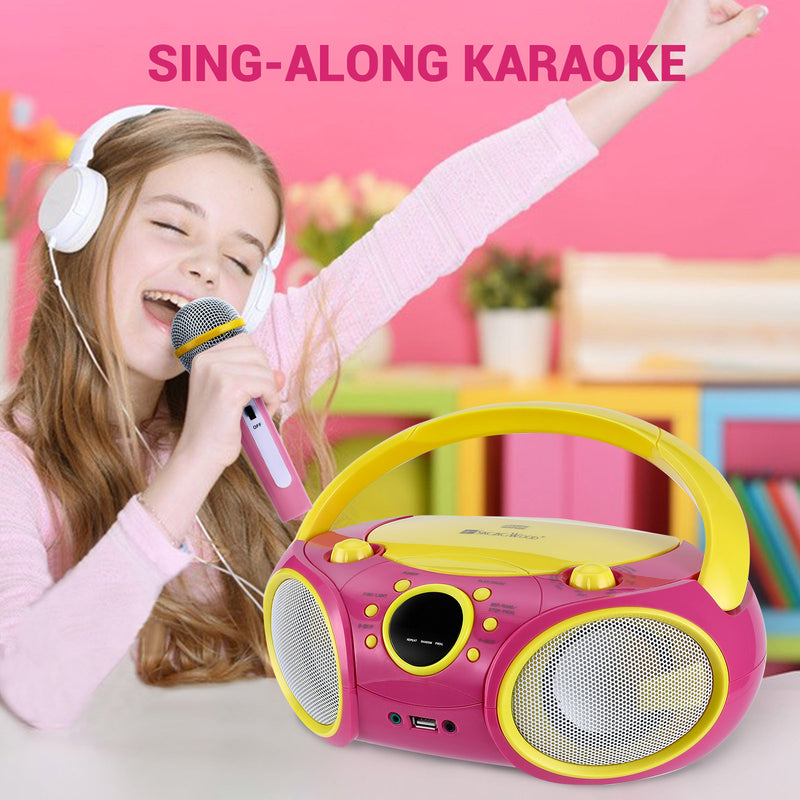 SingingWood NP030AB Portable Karaoke System, Portable CD Player Boombox - Pink