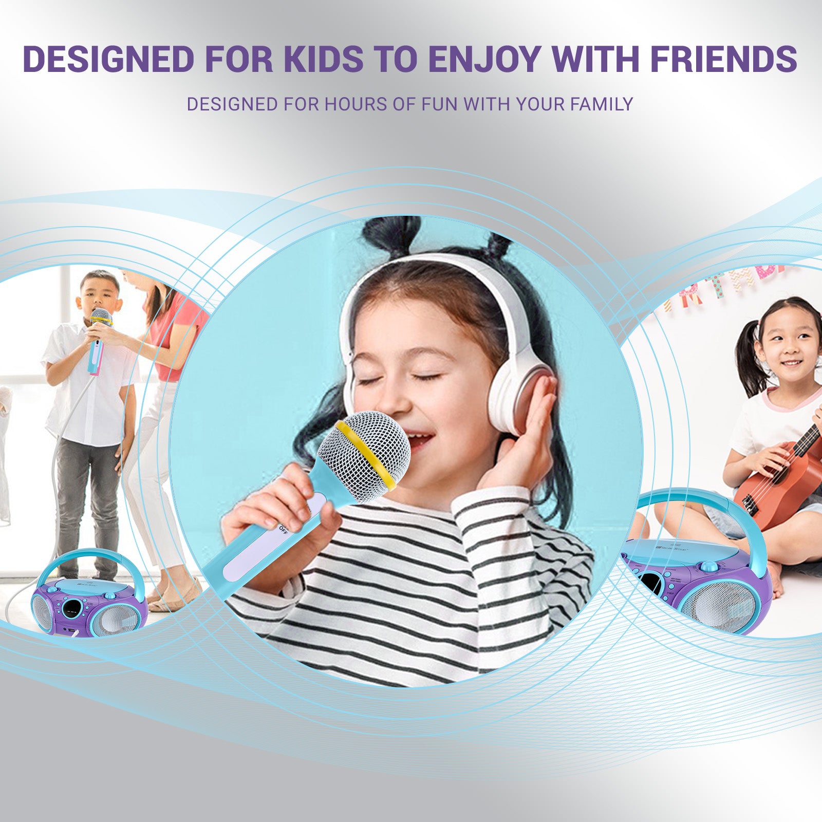 SingingWood NP030AB Portable Karaoke System, Portable CD Player Boombox - Violet