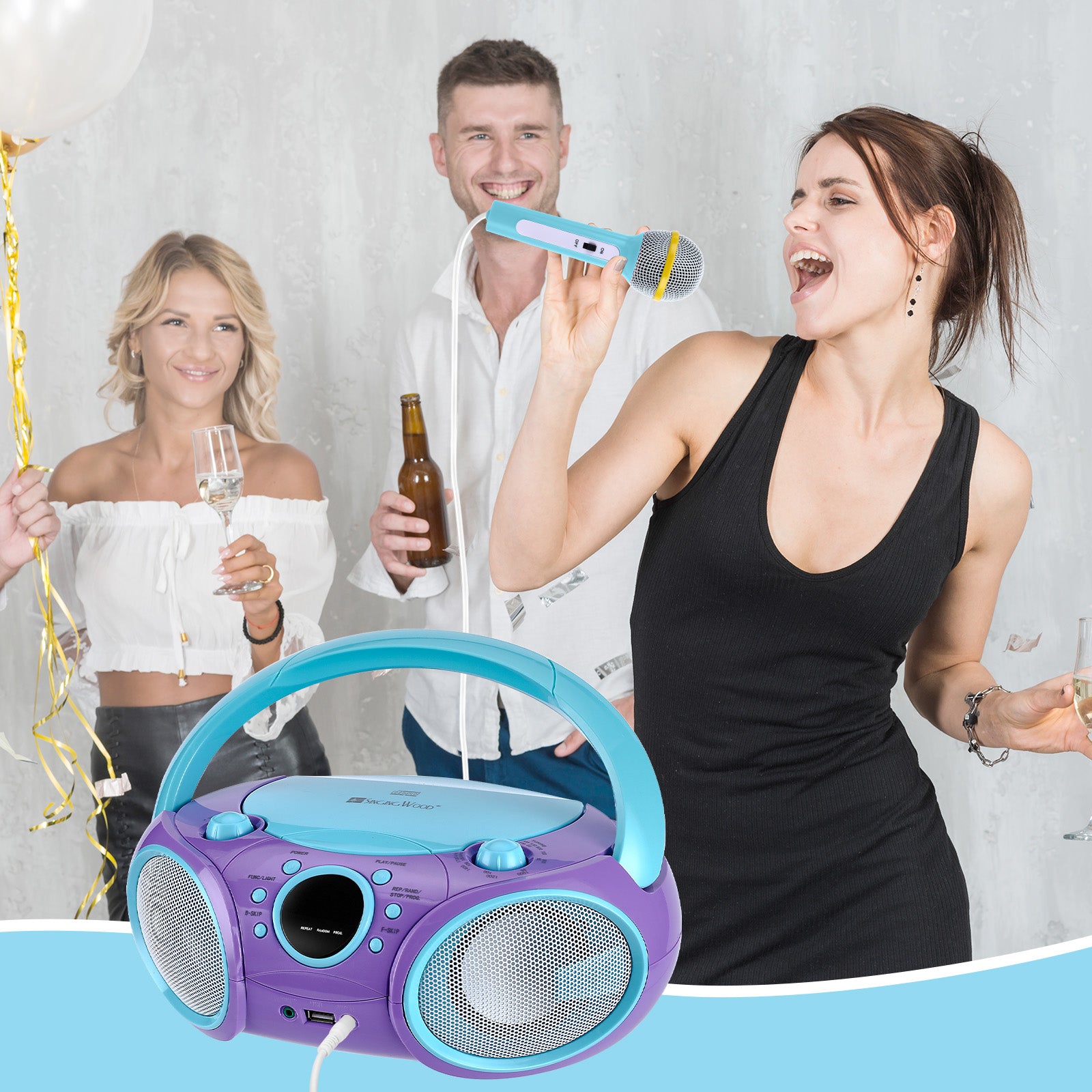 SingingWood NP030AB Portable Karaoke System, Portable CD Player Boombox - Violet