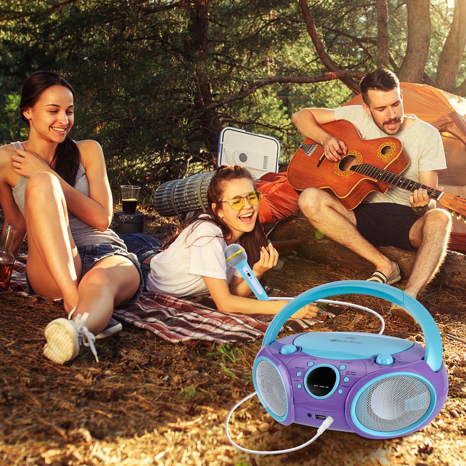 SingingWood NP030AB Portable Karaoke System, Portable CD Player Boombox - Violet