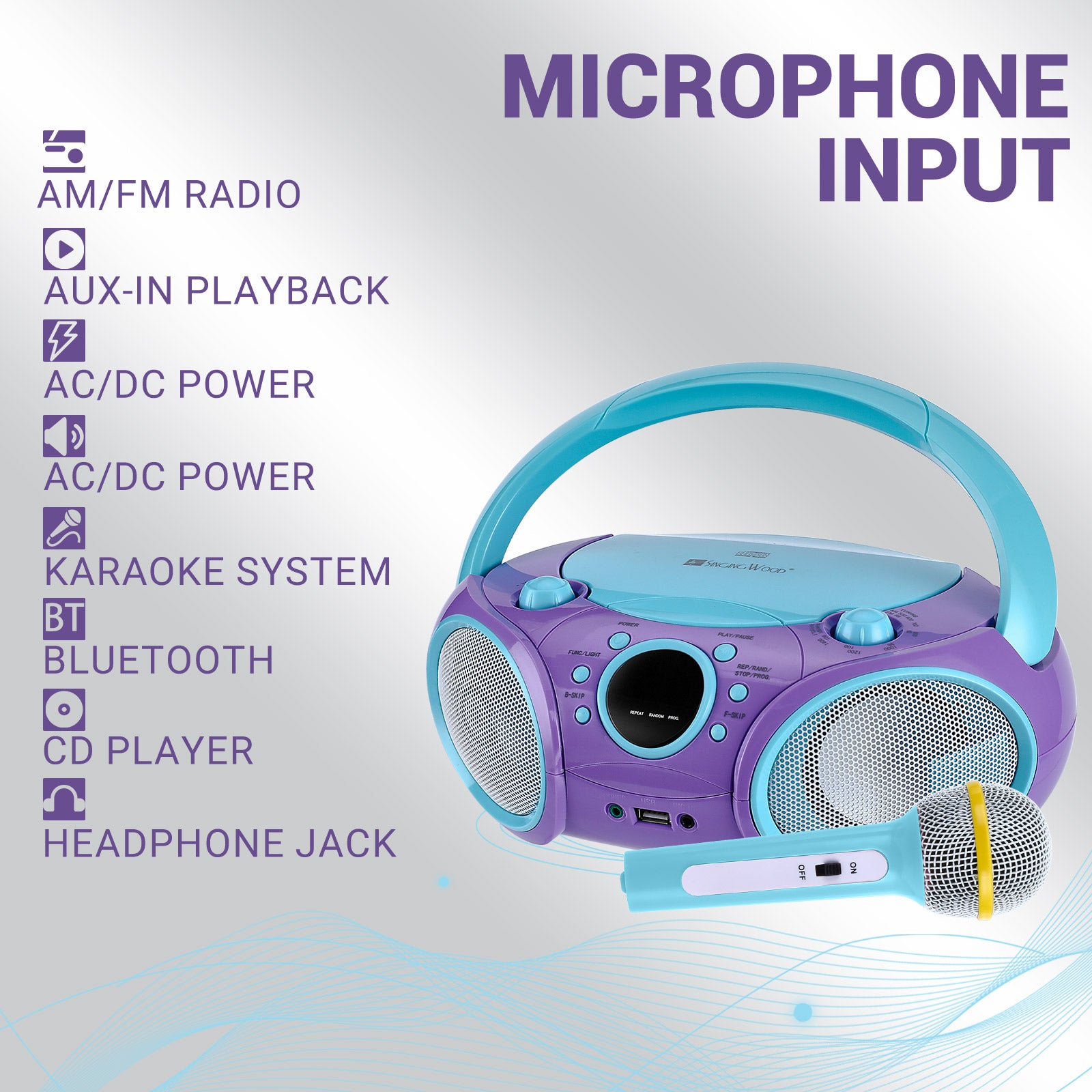 SingingWood NP030AB Portable Karaoke System, Portable CD Player Boombox - Violet